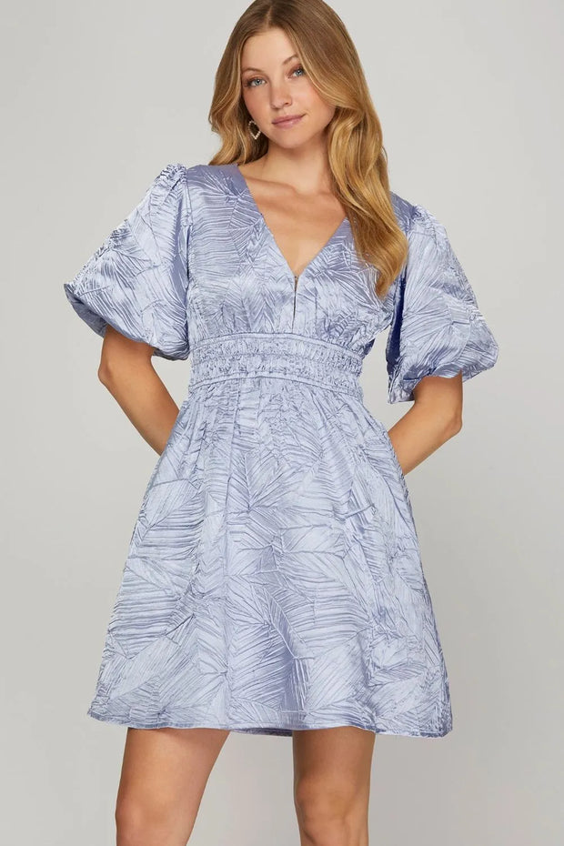 She + Sky Crinkle Woven V-Neck Balloon Sleeve Mini Dress-Dresses-Trendsi-[option4]-[option5]-[option6]-[option7]-[option8]-Shop-Boutique-Clothing-for-Women-Online