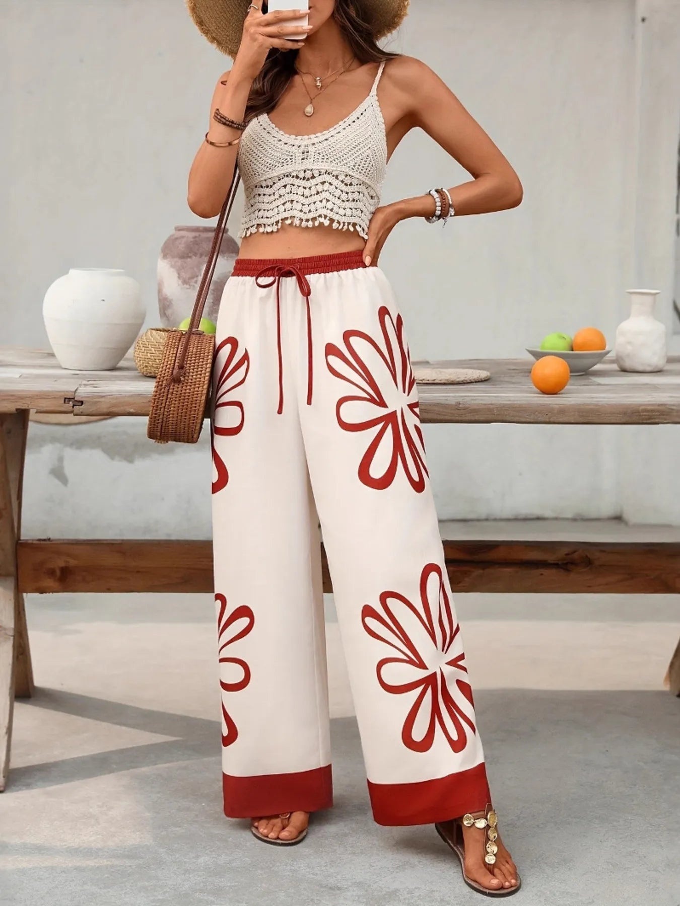 Floral Drawstring Wide Leg Pants-Pants-Trendsi-[option4]-[option5]-[option6]-[option7]-[option8]-Shop-Boutique-Clothing-for-Women-Online