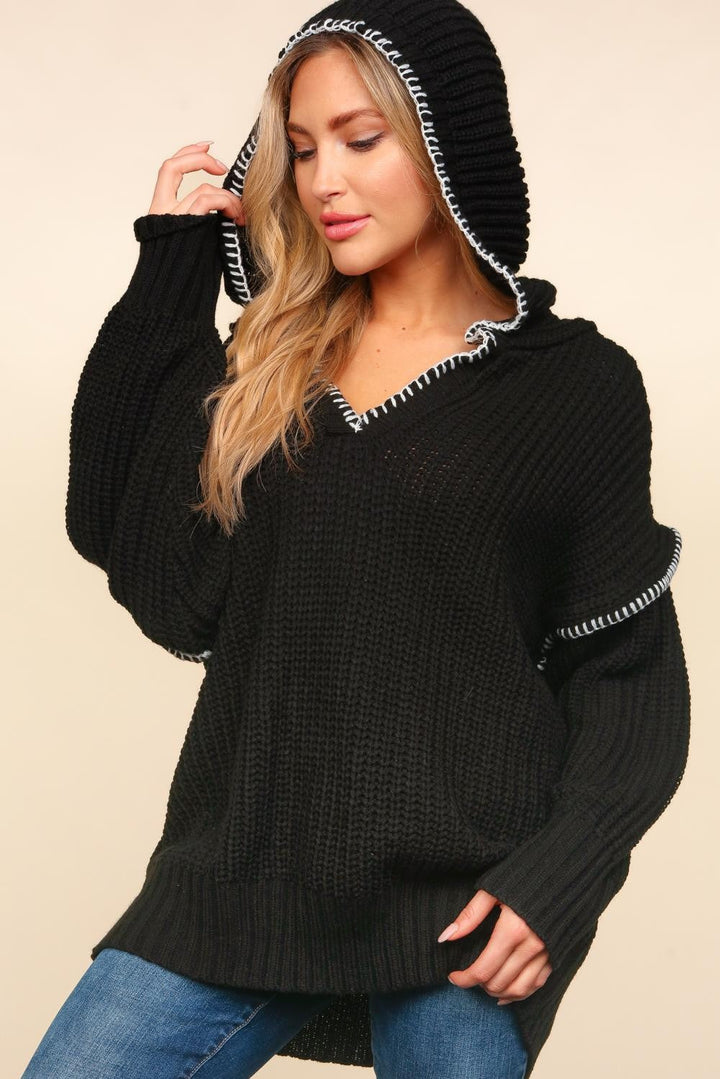 Notched Neck Long Sleeve Hooded Pullover-Womens-Ave Shops-[option4]-[option5]-[option6]-[option7]-[option8]-Shop-Boutique-Clothing-for-Women-Online