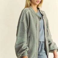 Davi & Dani Exposed Seam Zip Up Dropped Shoulder Jacket-Jacket-Trendsi-[option4]-[option5]-[option6]-[option7]-[option8]-Shop-Boutique-Clothing-for-Women-Online