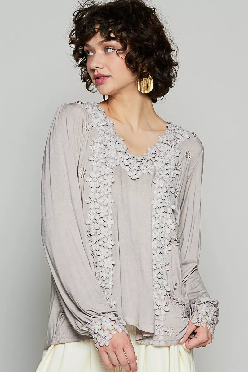 POL Floral Embroidery Woven Top with Lace Trim-Blouses-Trendsi-[option4]-[option5]-[option6]-[option7]-[option8]-Shop-Boutique-Clothing-for-Women-Online