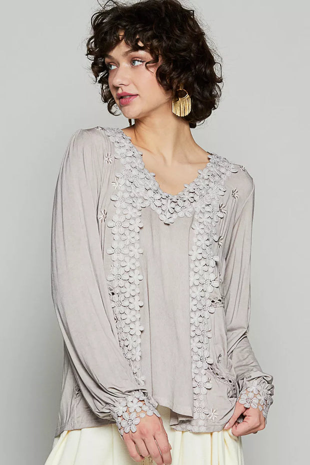 POL Floral Embroidery Woven Top with Lace Trim-Blouses-Trendsi-[option4]-[option5]-[option6]-[option7]-[option8]-Shop-Boutique-Clothing-for-Women-Online