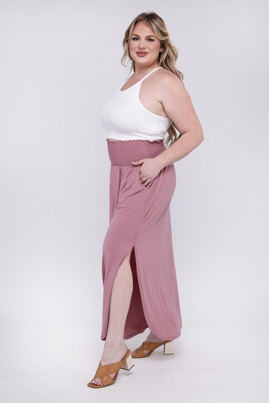 Zenana Plus Smocked Waist Side Slit Maxi Skirt-ZENANA-[option4]-[option5]-[option6]-[option7]-[option8]-Shop-Boutique-Clothing-for-Women-Online