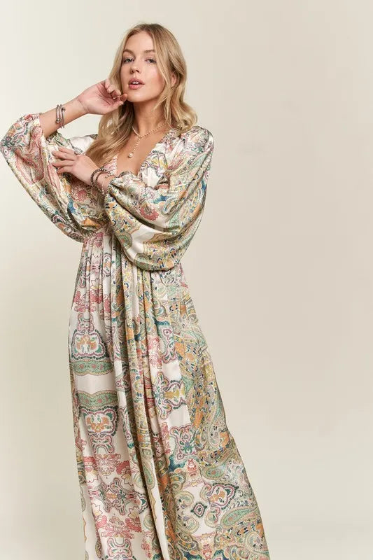 ADORA Printed V-Neck Batwing Sleeve Dress-Dresses-Trendsi-[option4]-[option5]-[option6]-[option7]-[option8]-Shop-Boutique-Clothing-for-Women-Online