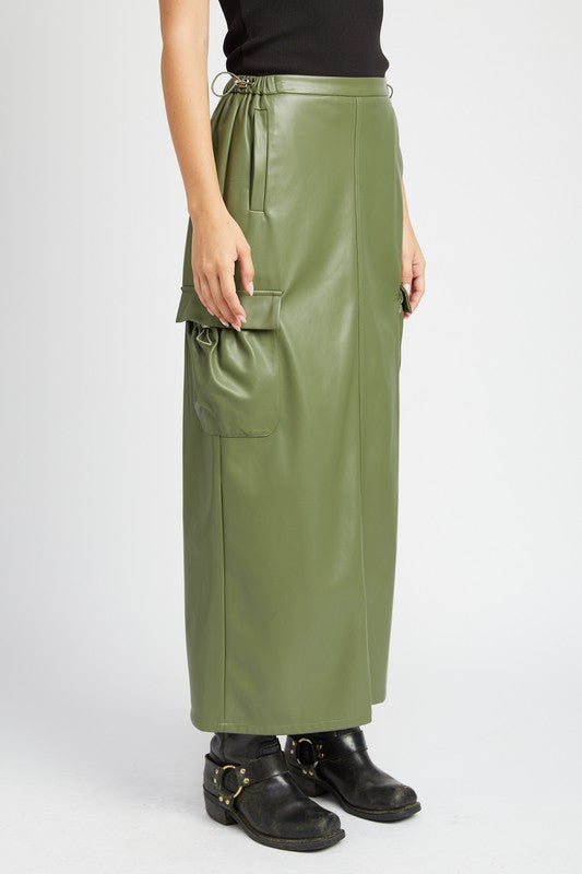 LEATHER CARGO MAXI SKIRT-Emory Park-[option4]-[option5]-[option6]-[option7]-[option8]-Shop-Boutique-Clothing-for-Women-Online