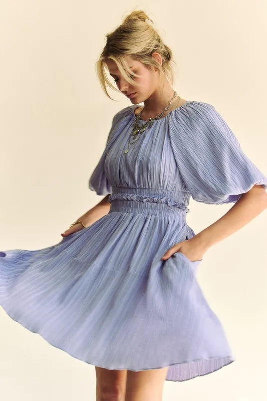 Davi & Dani Back Button Puff Sleeve Mini Dress-Dresses-Trendsi-[option4]-[option5]-[option6]-[option7]-[option8]-Shop-Boutique-Clothing-for-Women-Online