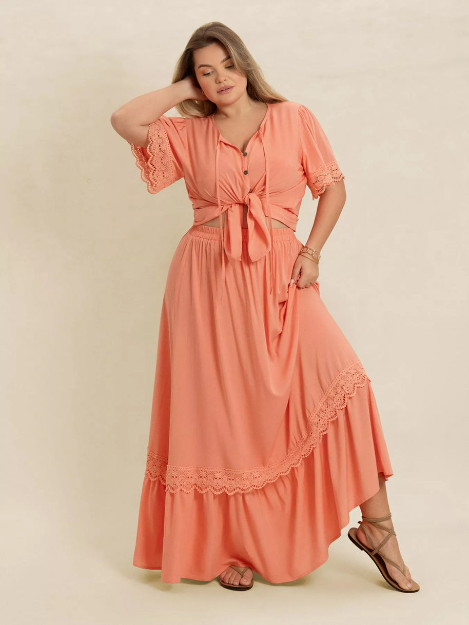 Plus Size Lace Detail Tie Neck Top and Skirt Set-2 piece set-Trendsi-[option4]-[option5]-[option6]-[option7]-[option8]-Shop-Boutique-Clothing-for-Women-Online