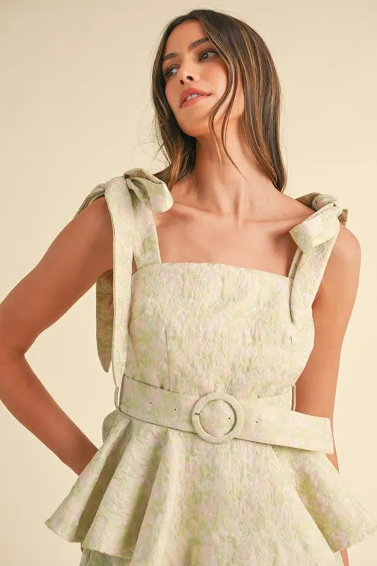 MABLE Jacquard Floral Peplum Top and Flare Shorts Set-Sets-Trendsi-[option4]-[option5]-[option6]-[option7]-[option8]-Shop-Boutique-Clothing-for-Women-Online