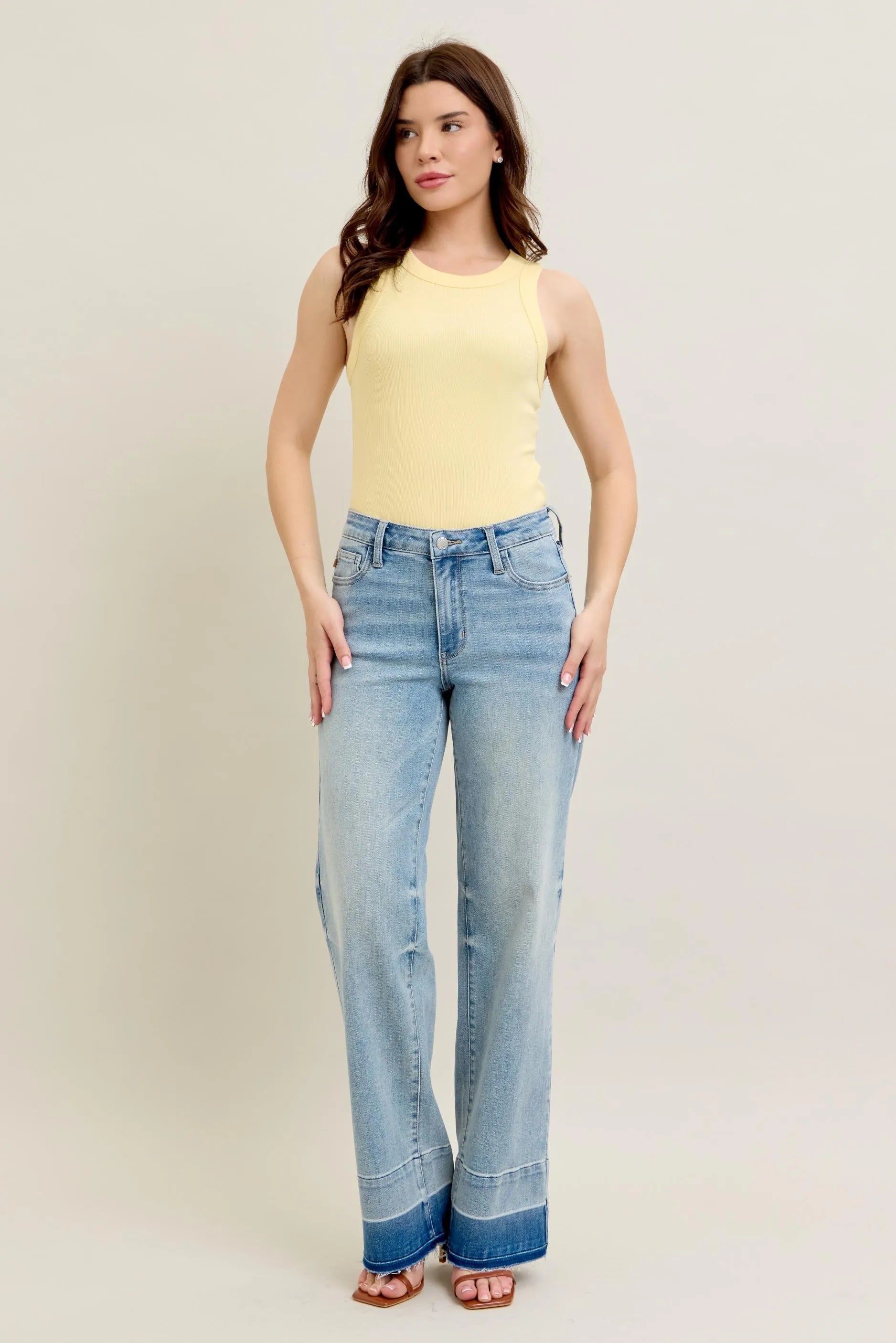 Judy Blue Release Hem Wide Leg Jeans-Trendsi-[option4]-[option5]-[option6]-[option7]-[option8]-Shop-Boutique-Clothing-for-Women-Online