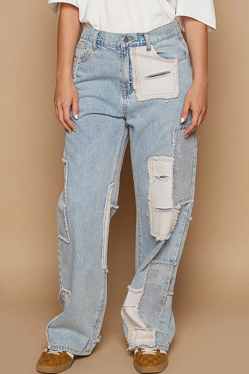 POL Contrast Patched Raw Hem Straight Jeans-Jeans-Trendsi-Light-S-[option4]-[option5]-[option6]-[option7]-[option8]-Shop-Boutique-Clothing-for-Women-Online