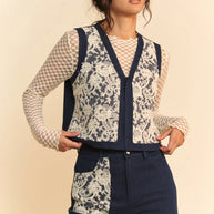 Davi & Dani Lace Patch Open Front Denim Vest-Vest-Trendsi-[option4]-[option5]-[option6]-[option7]-[option8]-Shop-Boutique-Clothing-for-Women-Online