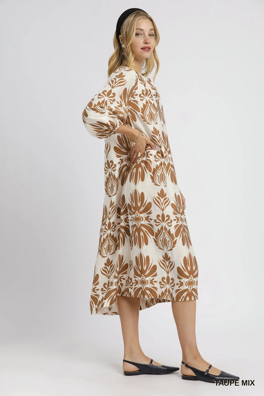 Umgee Mix Abstract Floral Print Midi Dress-Dresses-Trendsi-[option4]-[option5]-[option6]-[option7]-[option8]-Shop-Boutique-Clothing-for-Women-Online