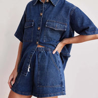 Button Up Short Sleeve Top and Shorts Denim Set-Sets-Trendsi-[option4]-[option5]-[option6]-[option7]-[option8]-Shop-Boutique-Clothing-for-Women-Online