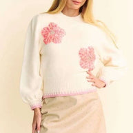 Davi & Dani Flower Patch Fuzzy Mock Neck Sweater-Sweaters-Trendsi-[option4]-[option5]-[option6]-[option7]-[option8]-Shop-Boutique-Clothing-for-Women-Online