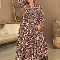 Plus Size Notched Balloon Sleeve Printed Maxi Dress-Dresses-Trendsi-[option4]-[option5]-[option6]-[option7]-[option8]-Shop-Boutique-Clothing-for-Women-Online