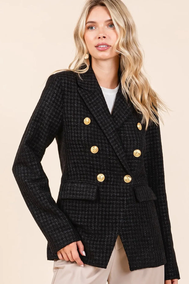 Mittoshop Plaid Texture Double-Breasted Long Sleeve Blazer-Blazers-Trendsi-[option4]-[option5]-[option6]-[option7]-[option8]-Shop-Boutique-Clothing-for-Women-Online