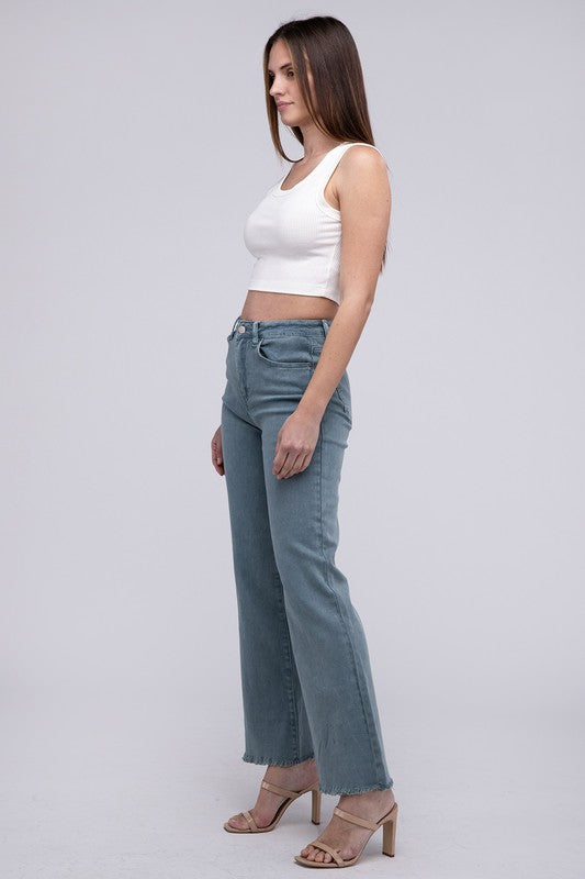 Zenana Acid Washed Frayed Cutoff Hem Straight Wide Pants-ZENANA-[option4]-[option5]-[option6]-[option7]-[option8]-Shop-Boutique-Clothing-for-Women-Online