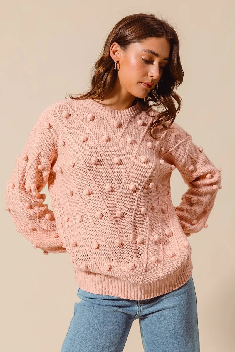 SO ME Pom Pom Textured Knit Sweater Top-Sweater-Trendsi-[option4]-[option5]-[option6]-[option7]-[option8]-Shop-Boutique-Clothing-for-Women-Online