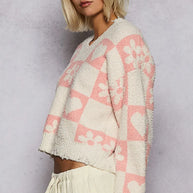 POL V-Neck Heart Pattern Checkered Sweater-Sweaters-Trendsi-[option4]-[option5]-[option6]-[option7]-[option8]-Shop-Boutique-Clothing-for-Women-Online