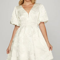 She + Sky Crinkle Woven V-Neck Balloon Sleeve Mini Dress-Dresses-Trendsi-[option4]-[option5]-[option6]-[option7]-[option8]-Shop-Boutique-Clothing-for-Women-Online