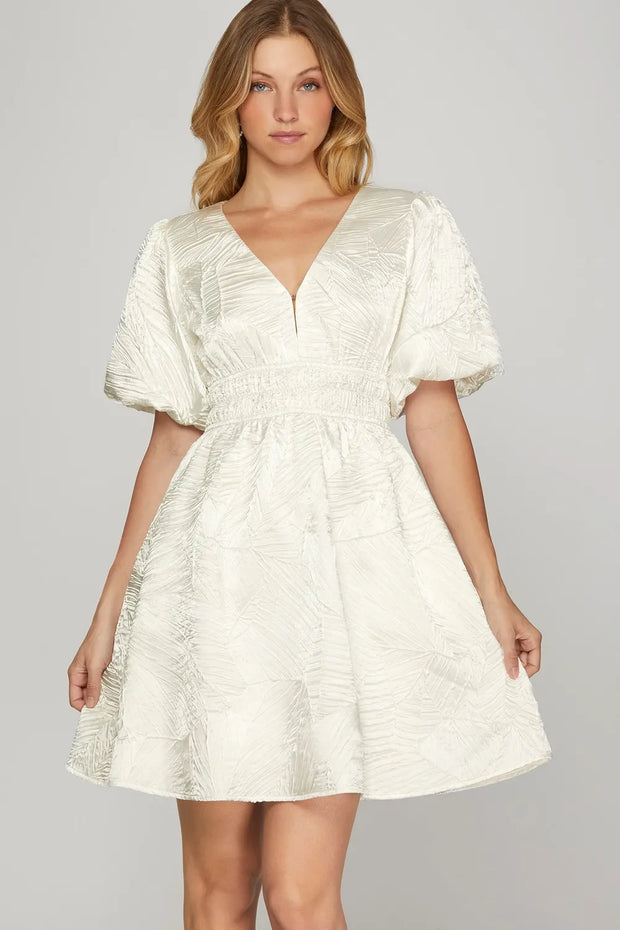 She + Sky Crinkle Woven V-Neck Balloon Sleeve Mini Dress-Dresses-Trendsi-[option4]-[option5]-[option6]-[option7]-[option8]-Shop-Boutique-Clothing-for-Women-Online