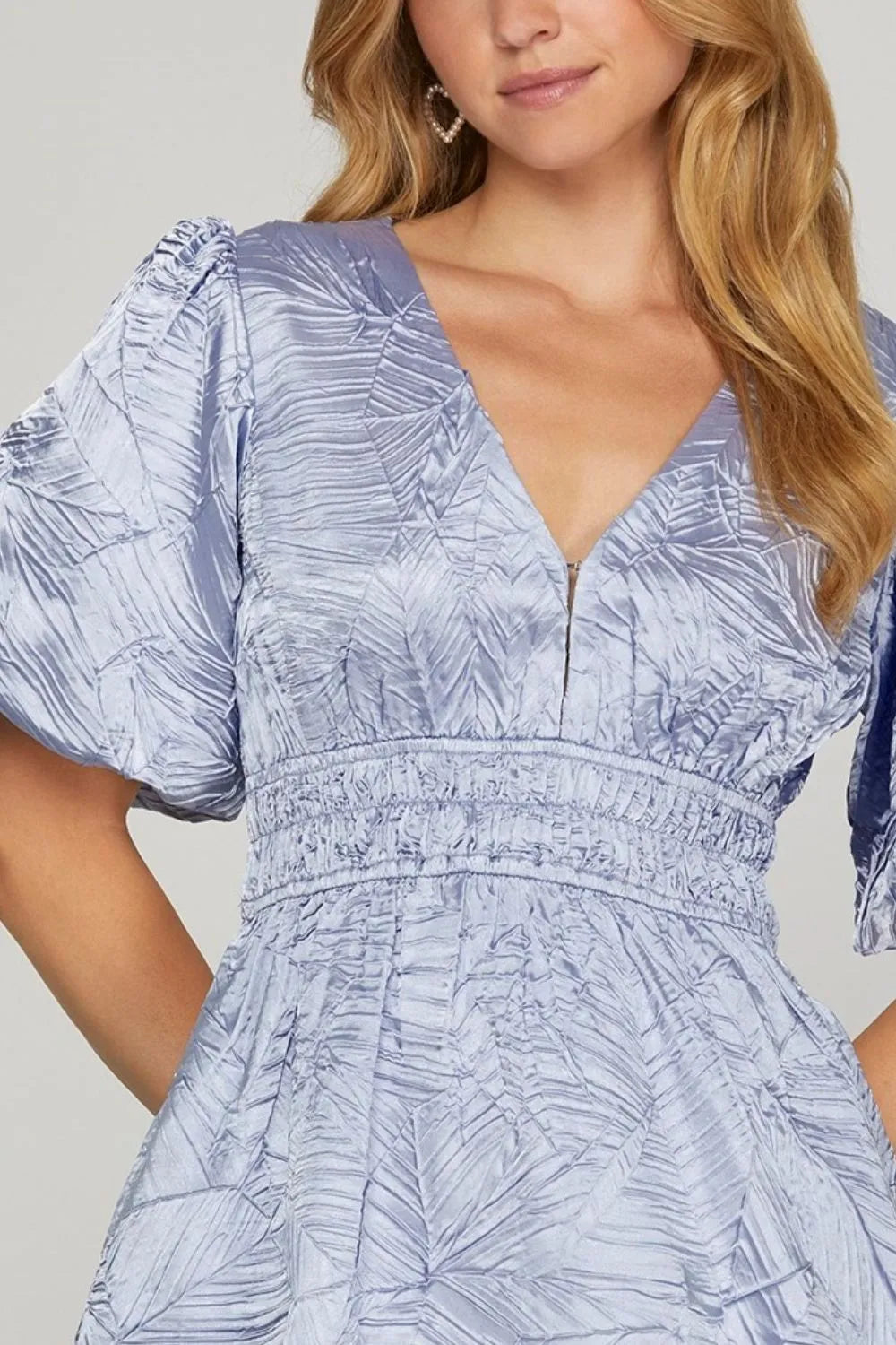 She + Sky Crinkle Woven V-Neck Balloon Sleeve Mini Dress-Dresses-Trendsi-[option4]-[option5]-[option6]-[option7]-[option8]-Shop-Boutique-Clothing-for-Women-Online