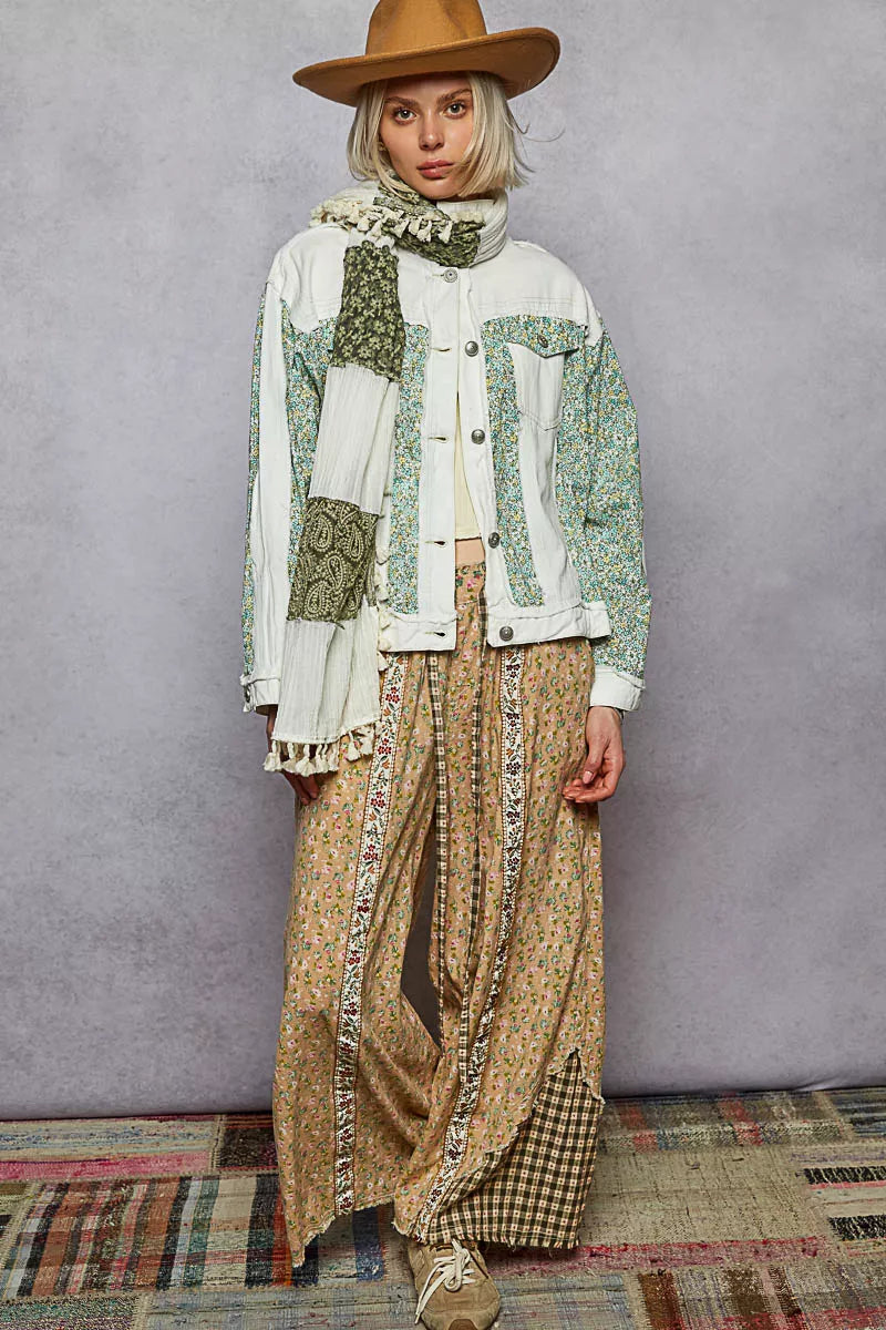 POL Button Down Patchwork Denim Jacket with Floral Print Details-Coats & Jackets-Trendsi-[option4]-[option5]-[option6]-[option7]-[option8]-Shop-Boutique-Clothing-for-Women-Online