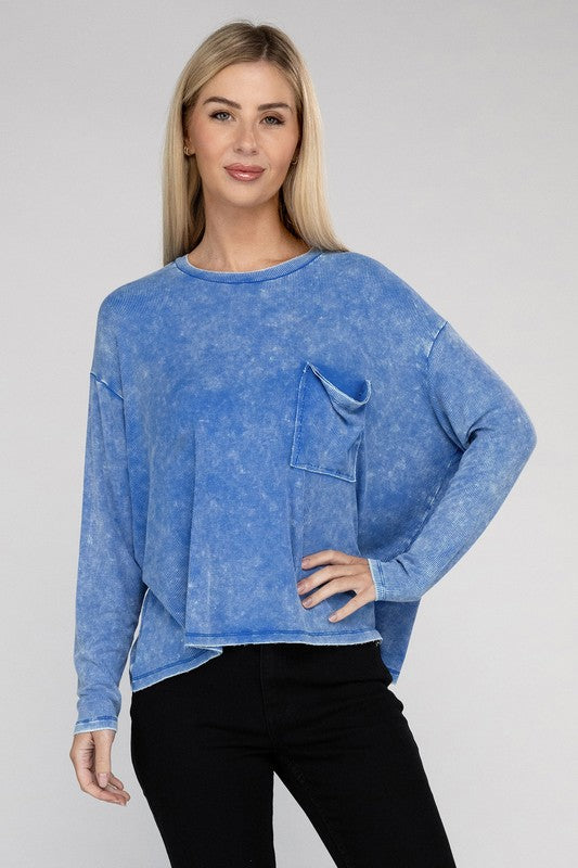 Zenana Washed Ribbed Dolman Sleeve Round Neck Top-ZENANA-[option4]-[option5]-[option6]-[option7]-[option8]-Shop-Boutique-Clothing-for-Women-Online