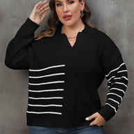Plus Size Striped V-Neck Sweater-Sweaters-Trendsi-[option4]-[option5]-[option6]-[option7]-[option8]-Shop-Boutique-Clothing-for-Women-Online