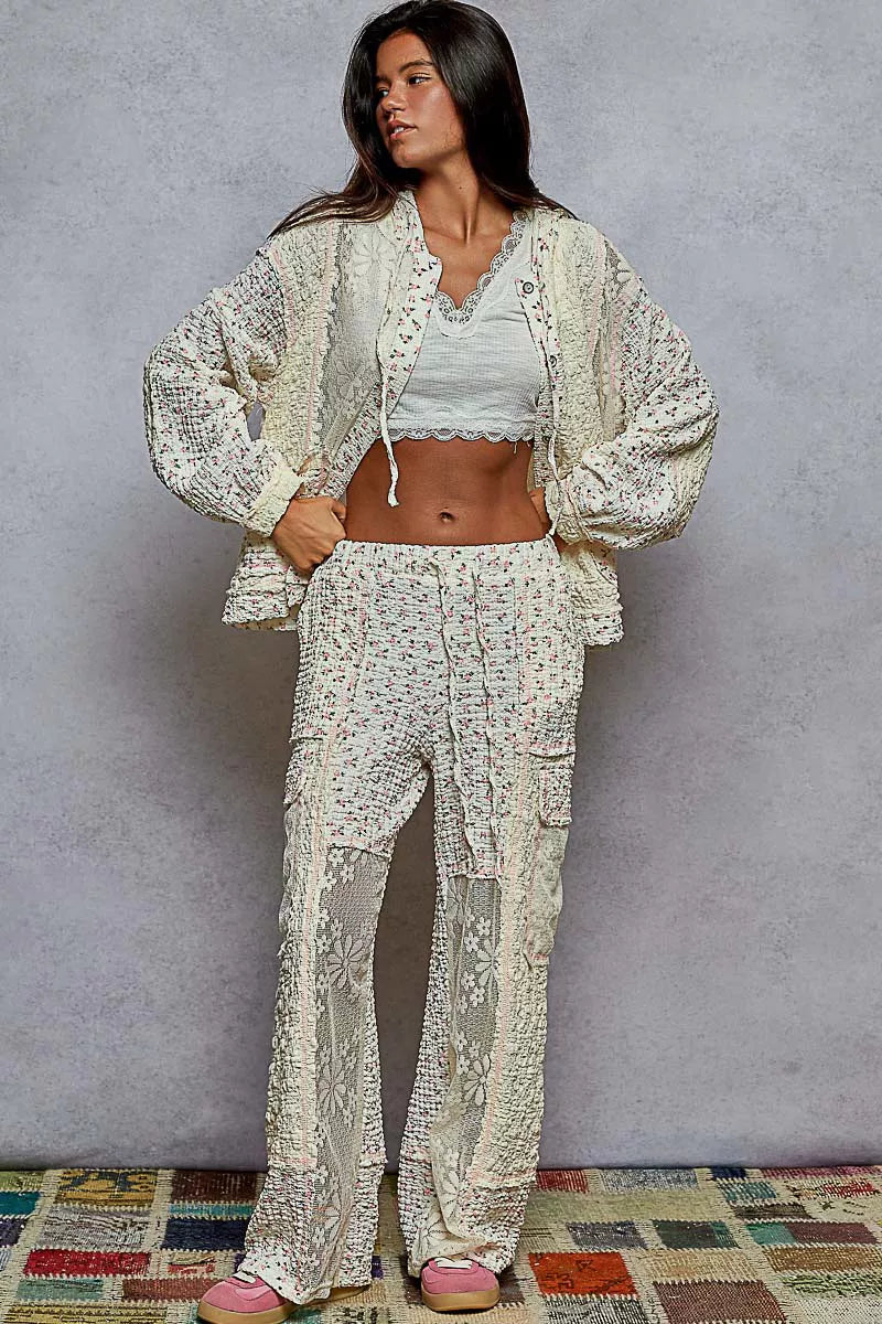 POL Floral Balloon Sleeve Hooded Lace Jacket with Stitch Detail-Jacket-Trendsi-[option4]-[option5]-[option6]-[option7]-[option8]-Shop-Boutique-Clothing-for-Women-Online