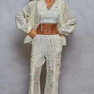 POL Floral Balloon Sleeve Hooded Lace Jacket with Stitch Detail-Jacket-Trendsi-[option4]-[option5]-[option6]-[option7]-[option8]-Shop-Boutique-Clothing-for-Women-Online