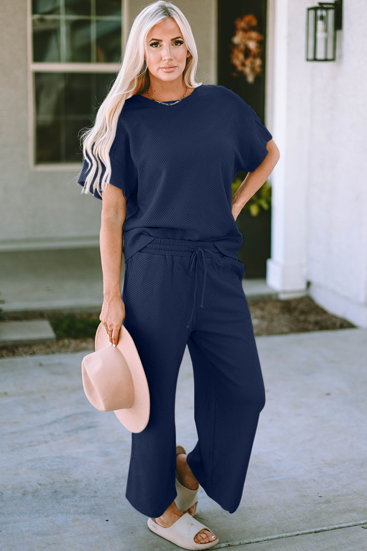 Short Sleeve Top and Pants Textured Lounge Set-Trendsi-Navy-S-[option4]-[option5]-[option6]-[option7]-[option8]-Shop-Boutique-Clothing-for-Women-Online