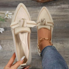 Bow Contrast Trim Point Toe Loafers-Flats-Trendsi-[option4]-[option5]-[option6]-[option7]-[option8]-Shop-Boutique-Clothing-for-Women-Online