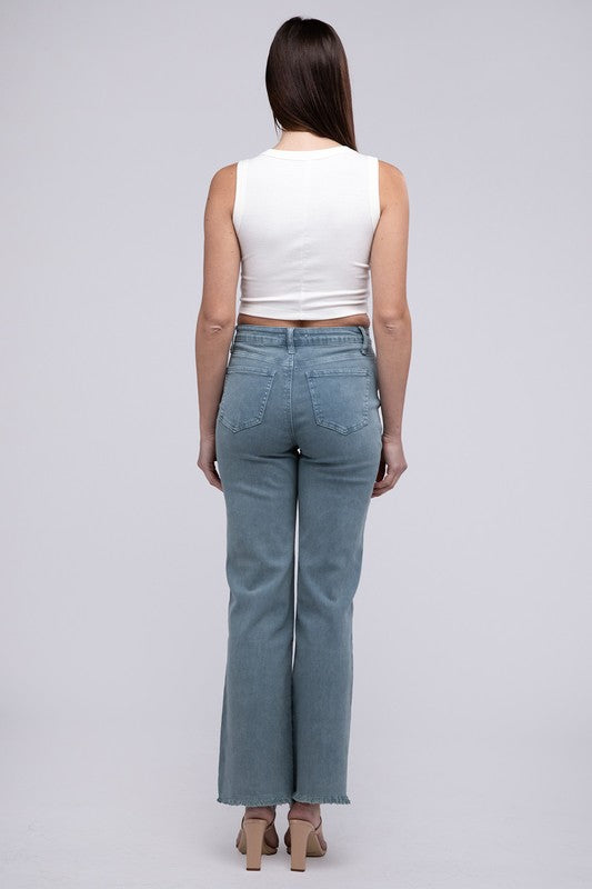 Zenana Acid Washed Frayed Cutoff Hem Straight Wide Pants-ZENANA-[option4]-[option5]-[option6]-[option7]-[option8]-Shop-Boutique-Clothing-for-Women-Online