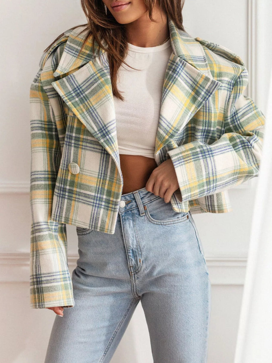 Plaid Lapel Collar Cropped Outerwear-jacket-Trendsi-[option4]-[option5]-[option6]-[option7]-[option8]-Shop-Boutique-Clothing-for-Women-Online