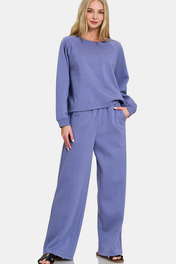 Zenana Round Neck Raglan Sleeve Top and Elastic Waist Pants Set-Trendsi-Dusty Blue-S-[option4]-[option5]-[option6]-[option7]-[option8]-Shop-Boutique-Clothing-for-Women-Online