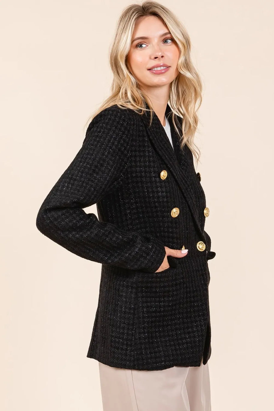 Mittoshop Plaid Texture Double-Breasted Long Sleeve Blazer-Blazers-Trendsi-[option4]-[option5]-[option6]-[option7]-[option8]-Shop-Boutique-Clothing-for-Women-Online