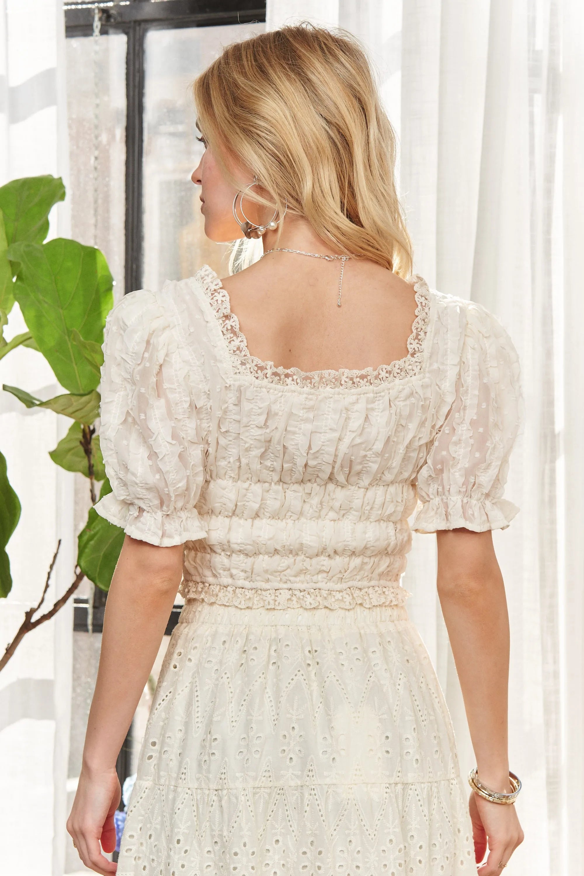 ADORA Lace Smocked Waist Peasant Top-top-Trendsi-[option4]-[option5]-[option6]-[option7]-[option8]-Shop-Boutique-Clothing-for-Women-Online