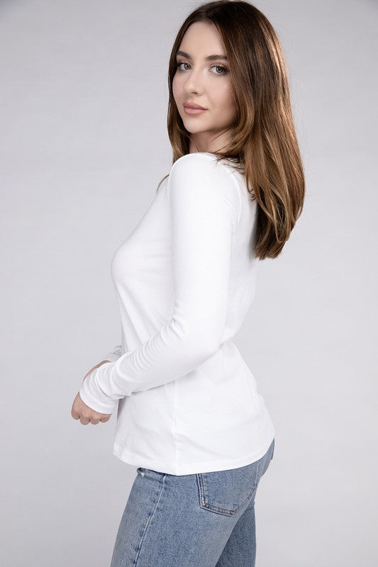 Zenana Cotton V-Neck Long Sleeve T-Shirt-ZENANA-[option4]-[option5]-[option6]-[option7]-[option8]-Shop-Boutique-Clothing-for-Women-Online