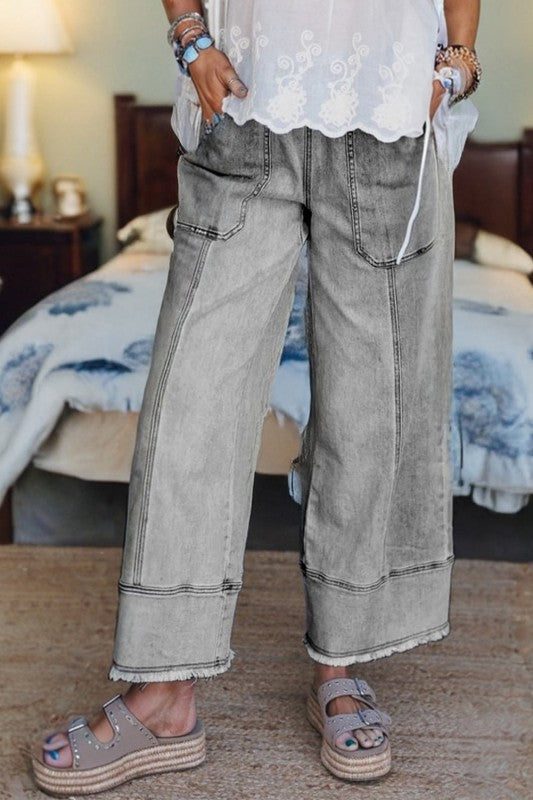 Denim Raw Hem Drawstring Wide Leg Pants-JUNIPER BLVD-[option4]-[option5]-[option6]-[option7]-[option8]-Shop-Boutique-Clothing-for-Women-Online