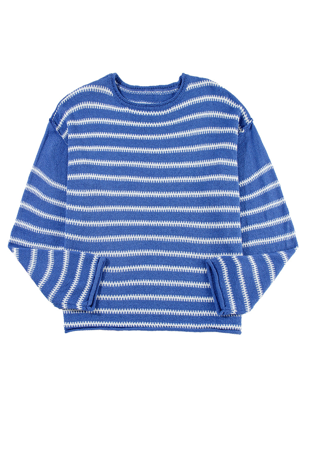 Casual Stripe Round Neck Drop Shoulder Sweater-Sweaters-Shewin-[option4]-[option5]-[option6]-[option7]-[option8]-Shop-Boutique-Clothing-for-Women-Online