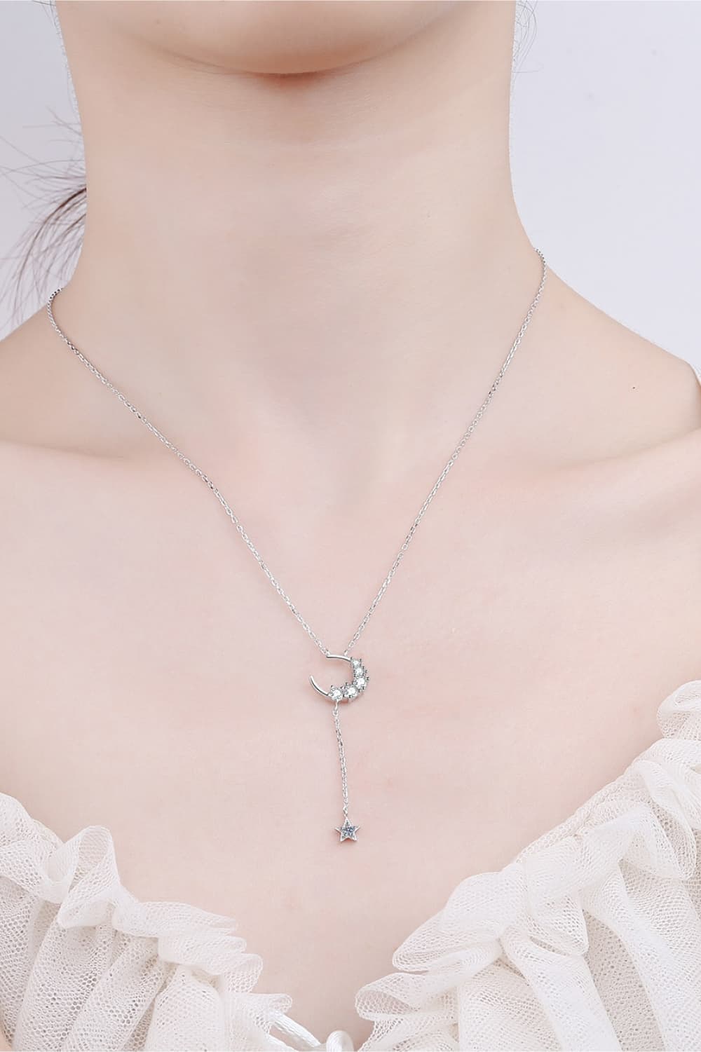Star & Moon Moissanite Necklace-Trendsi-Silver-One Size-[option4]-[option5]-[option6]-[option7]-[option8]-Shop-Boutique-Clothing-for-Women-Online