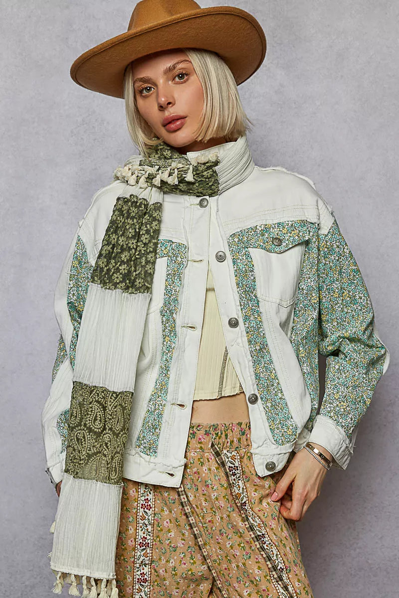 POL Button Down Patchwork Denim Jacket with Floral Print Details-Coats & Jackets-Trendsi-[option4]-[option5]-[option6]-[option7]-[option8]-Shop-Boutique-Clothing-for-Women-Online