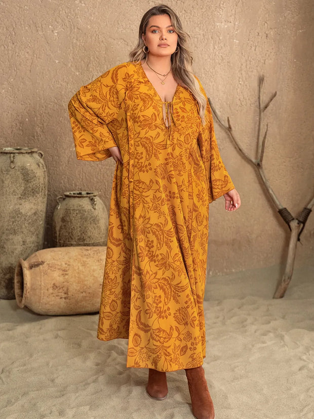 Plus Size Printed Slit Long Sleeve Dress-Dresses-Trendsi-[option4]-[option5]-[option6]-[option7]-[option8]-Shop-Boutique-Clothing-for-Women-Online