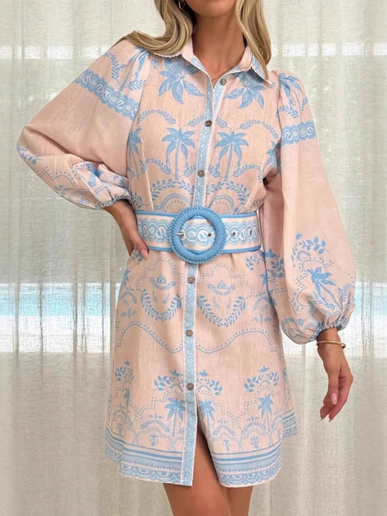 Printed Button Down Shirt Dress with Belt-Dresses-Trendsi-[option4]-[option5]-[option6]-[option7]-[option8]-Shop-Boutique-Clothing-for-Women-Online