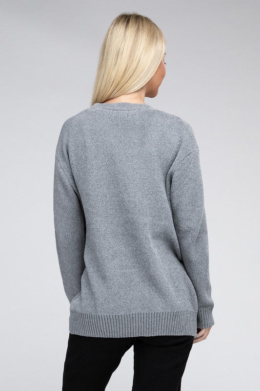 Zenana Melange Open Front Sweater Cardigan-ZENANA-[option4]-[option5]-[option6]-[option7]-[option8]-Shop-Boutique-Clothing-for-Women-Online