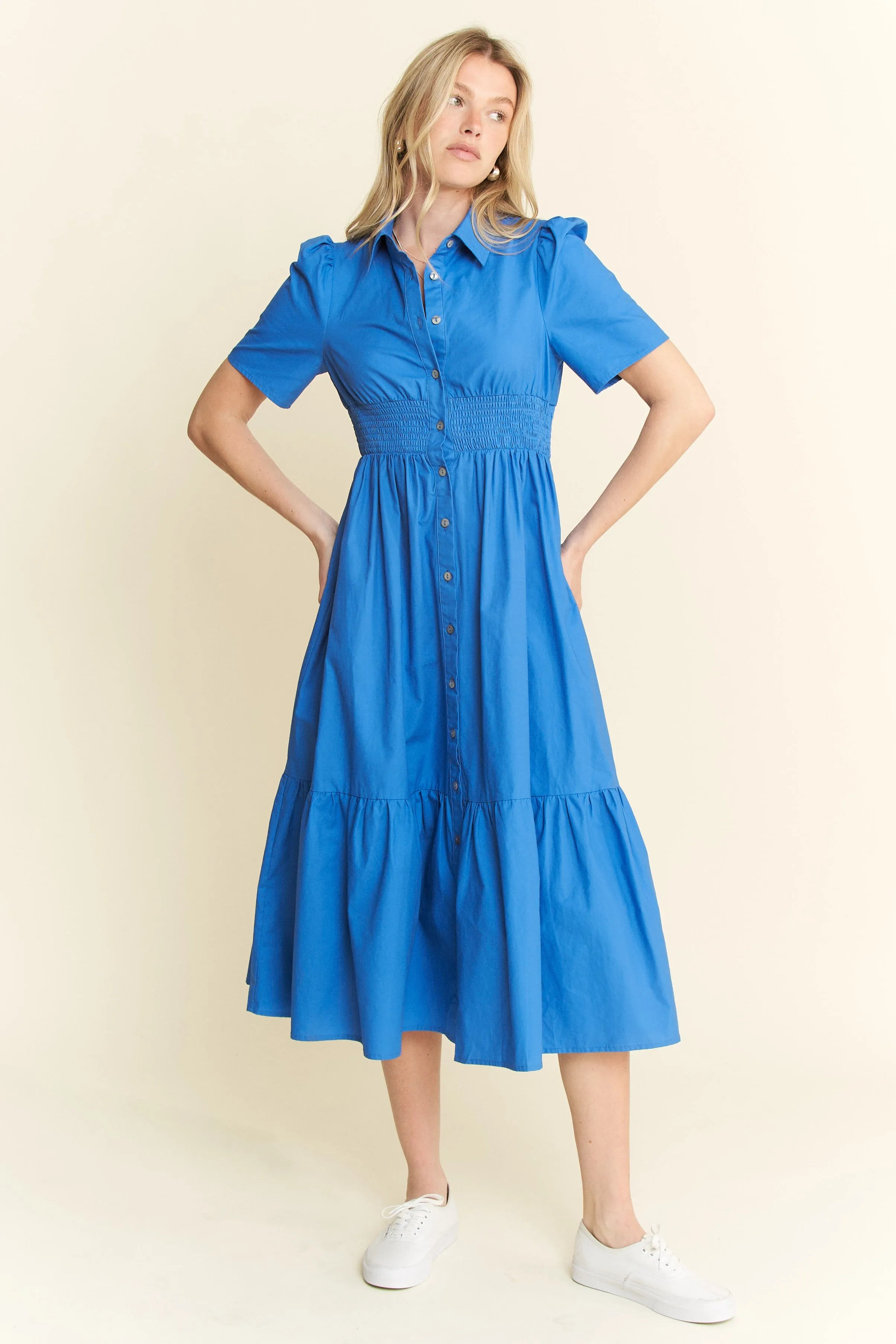 Jade By Jane Short Sleeve Button Down Midi Dress-Dresses-Trendsi-[option4]-[option5]-[option6]-[option7]-[option8]-Shop-Boutique-Clothing-for-Women-Online