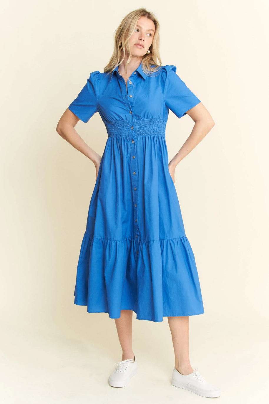 Jade By Jane Short Sleeve Button Down Midi Dress-Dresses-Trendsi-[option4]-[option5]-[option6]-[option7]-[option8]-Shop-Boutique-Clothing-for-Women-Online