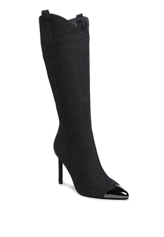 Ridda Metallic Cap Toe Denim Boots-Rag Company-[option4]-[option5]-[option6]-[option7]-[option8]-Shop-Boutique-Clothing-for-Women-Online