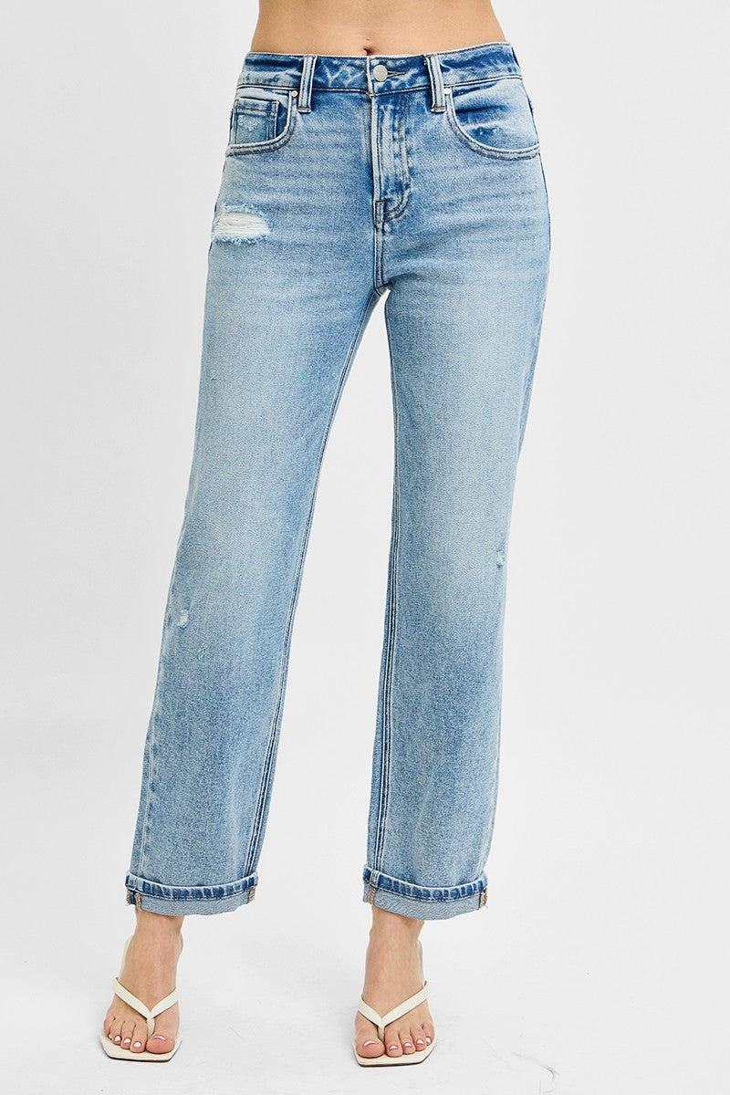 RISEN High Rise Ankle Boyfriend Distressed Jeans-Trendsi-[option4]-[option5]-[option6]-[option7]-[option8]-Shop-Boutique-Clothing-for-Women-Online